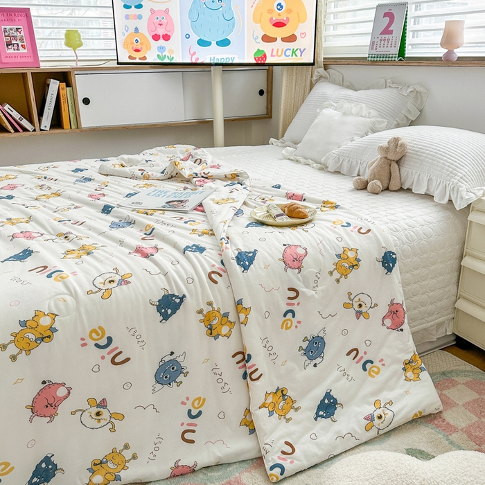 91家纺网 家纺一手货源 找家纺 木堇家居 2023新款针织夏被A类大豆针织棉夏被 小魔兽