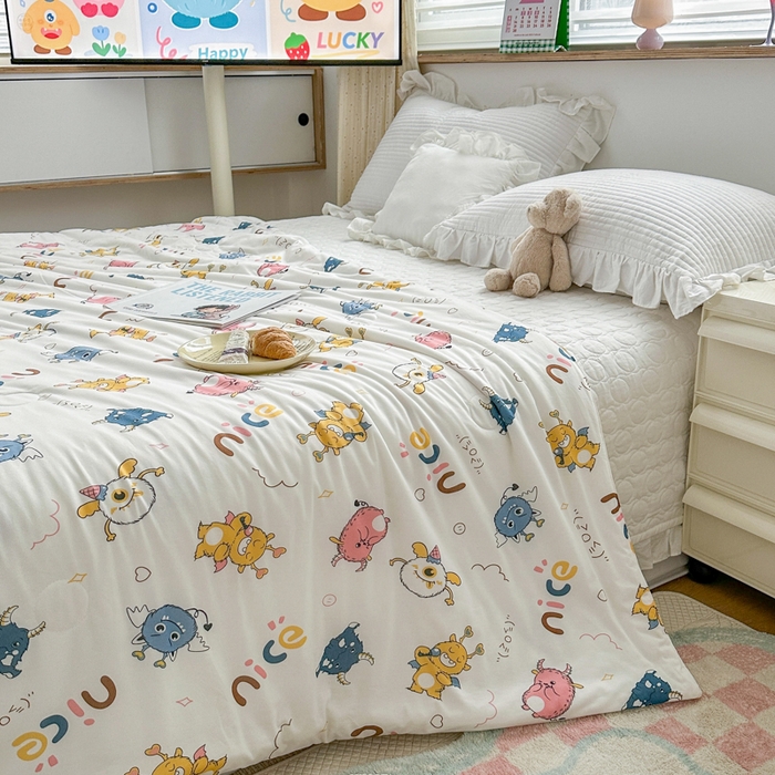 91家纺网 家纺一手货源 找家纺 木堇家居 2023新款针织夏被A类大豆针织棉夏被 小魔兽