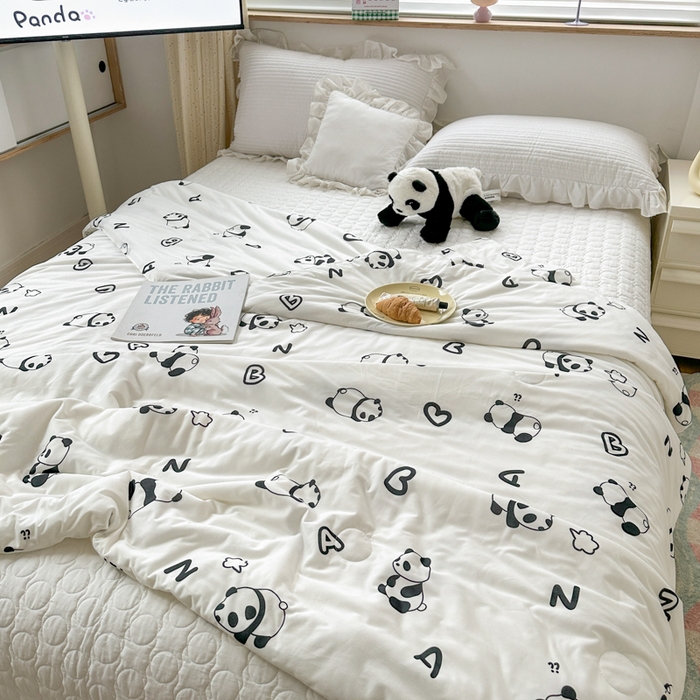 91家纺网 家纺一手货源 找家纺 木堇家居 2023新款针织夏被A类大豆针织棉夏被 熊猫派派