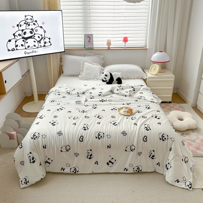 91家纺网 家纺一手货源 找家纺 木堇家居 2023新款针织夏被A类大豆针织棉夏被 熊猫派派