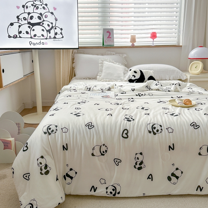 91家纺网 家纺一手货源 找家纺 木堇家居 2023新款针织夏被A类大豆针织棉夏被 熊猫派派