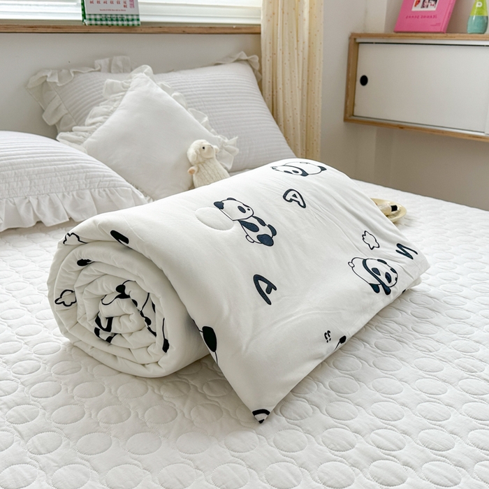 91家纺网 家纺一手货源 找家纺 木堇家居 2023新款针织夏被A类大豆针织棉夏被 熊猫派派