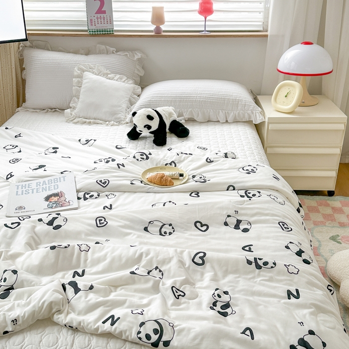 91家纺网 家纺一手货源 找家纺 木堇家居 2023新款针织夏被A类大豆针织棉夏被 熊猫派派