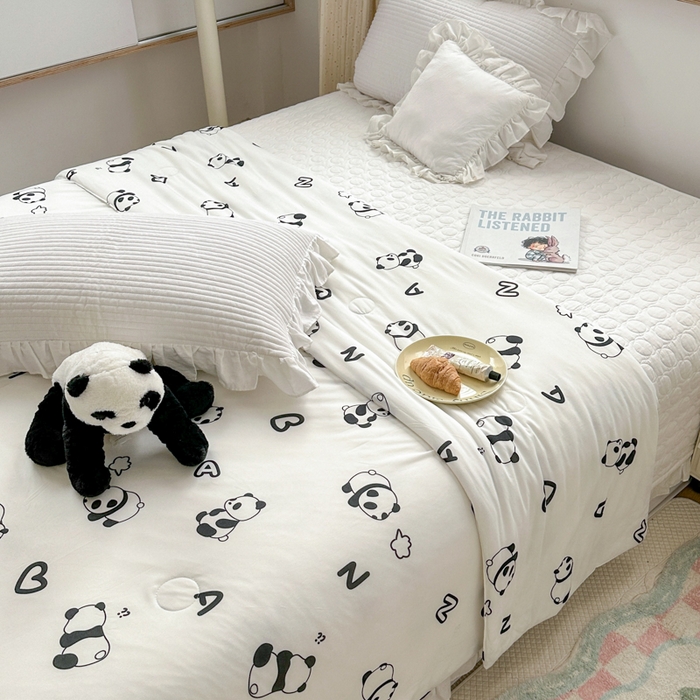 91家纺网 家纺一手货源 找家纺 木堇家居 2023新款针织夏被A类大豆针织棉夏被 熊猫派派