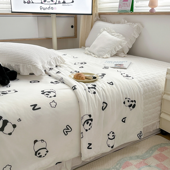 91家纺网 家纺一手货源 找家纺 木堇家居 2023新款针织夏被A类大豆针织棉夏被 熊猫派派