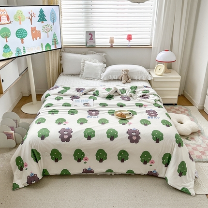 91家纺网 家纺一手货源 找家纺 木堇家居 2023新款针织夏被A类大豆针织棉夏被 树林熊