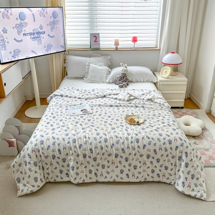 91家纺网 家纺一手货源 找家纺 木堇家居 2023新款针织夏被A类大豆针织棉夏被 紫色花园兔