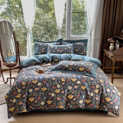 91家纺网 家纺一手货源 找家纺 KA家纺2023新款宽边轻奢系列全棉四件套 百花园