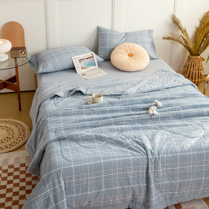 91家纺网 家纺一手货源 找家纺 鸣升 新款全棉色织水洗棉棉花夏被（图片2无模特） 柏林兰