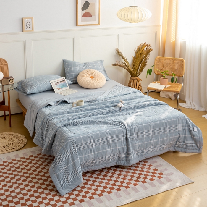 91家纺网 家纺一手货源 找家纺 鸣升 新款全棉色织水洗棉棉花夏被（图片2无模特） 柏林兰