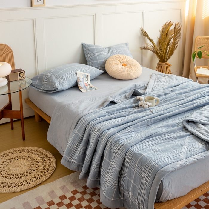 91家纺网 家纺一手货源 找家纺 鸣升 新款全棉色织水洗棉棉花夏被（图片2无模特） 柏林兰