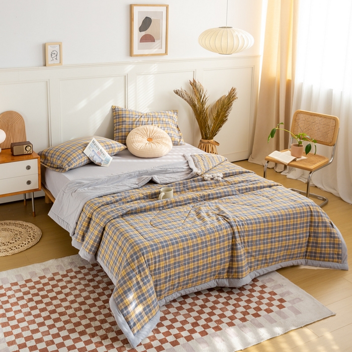 91家纺网 家纺一手货源 找家纺 鸣升 新款全棉色织水洗棉棉花夏被（图片2无模特） 芳华灰