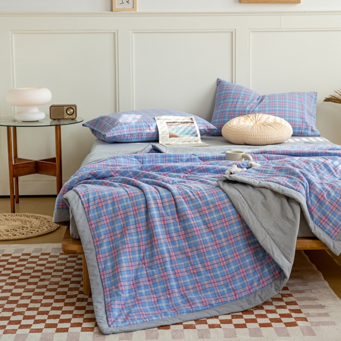 91家纺网 家纺一手货源 找家纺 鸣升 新款全棉色织水洗棉棉花夏被（图片2无模特） 芳华兰