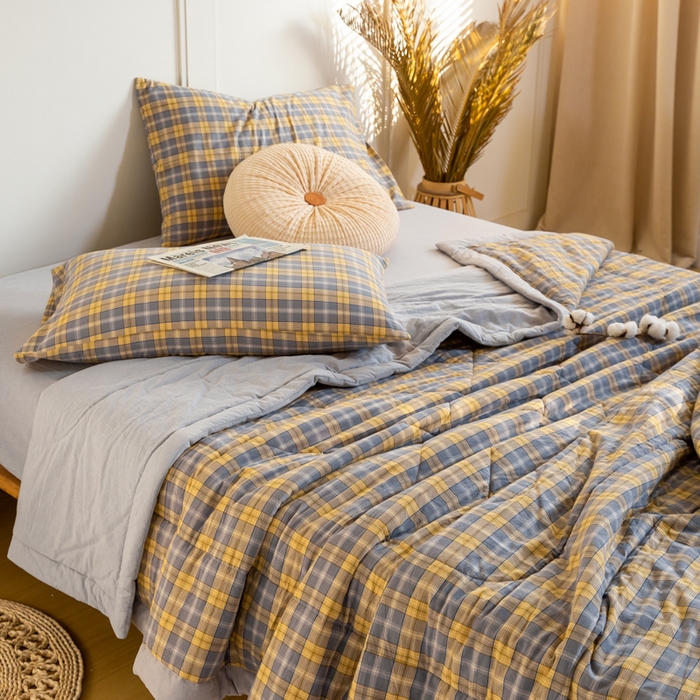 91家纺网 家纺一手货源 找家纺 鸣升 新款全棉色织水洗棉棉花夏被（图片2无模特） 芳华灰