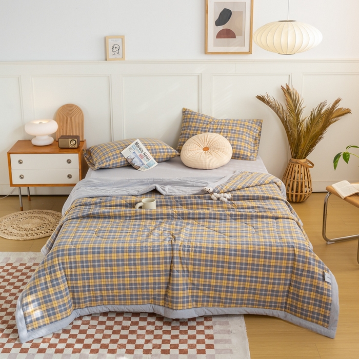 91家纺网 家纺一手货源 找家纺 鸣升 新款全棉色织水洗棉棉花夏被（图片2无模特） 芳华灰