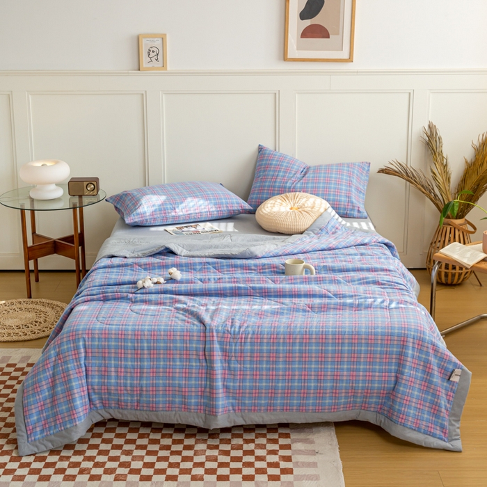 91家纺网 家纺一手货源 找家纺 鸣升 新款全棉色织水洗棉棉花夏被（图片2无模特） 芳华兰