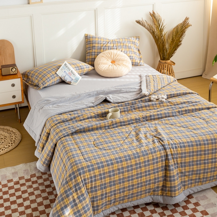 91家纺网 家纺一手货源 找家纺 鸣升 新款全棉色织水洗棉棉花夏被（图片2无模特） 芳华灰