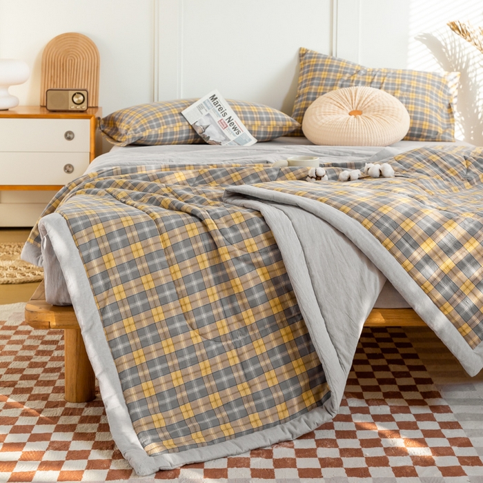 91家纺网 家纺一手货源 找家纺 鸣升 新款全棉色织水洗棉棉花夏被（图片2无模特） 芳华灰