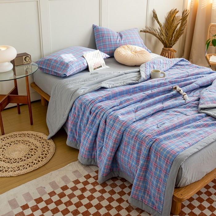 91家纺网 家纺一手货源 找家纺 鸣升 新款全棉色织水洗棉棉花夏被（图片2无模特） 芳华兰