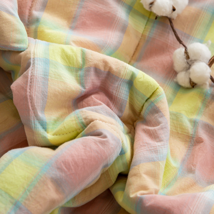 91家纺网 家纺一手货源 找家纺 鸣升 新款全棉色织水洗棉棉花夏被（图片2无模特） 弗暖粉黄