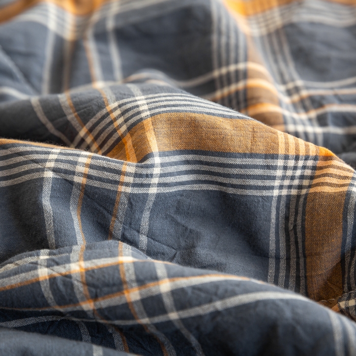 91家纺网 家纺一手货源 找家纺 鸣升 新款全棉色织水洗棉棉花夏被（图片2无模特） 灰格桔