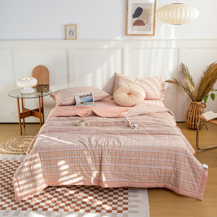 91家纺网 家纺一手货源 找家纺 鸣升 新款全棉色织水洗棉棉花夏被（图片2无模特） 凯利桔