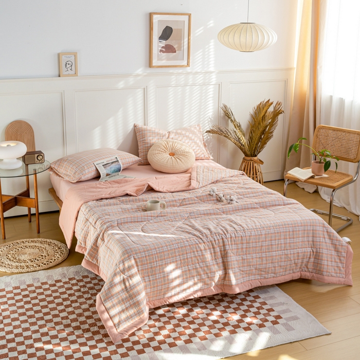 91家纺网 家纺一手货源 找家纺 鸣升 新款全棉色织水洗棉棉花夏被（图片2无模特） 凯利桔