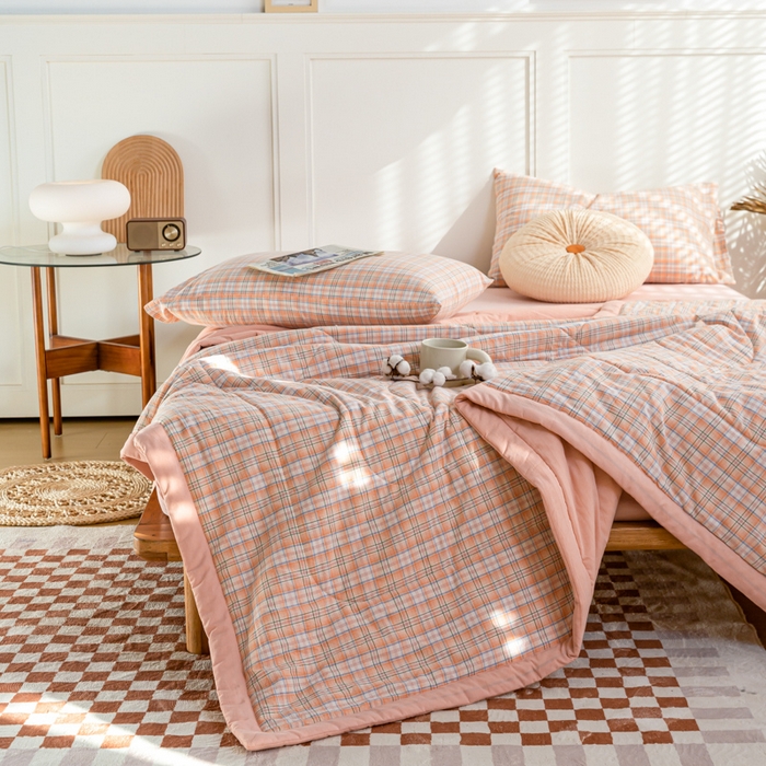 91家纺网 家纺一手货源 找家纺 鸣升 新款全棉色织水洗棉棉花夏被（图片2无模特） 凯利桔