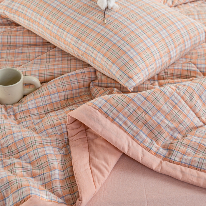 91家纺网 家纺一手货源 找家纺 鸣升 新款全棉色织水洗棉棉花夏被（图片2无模特） 凯利桔