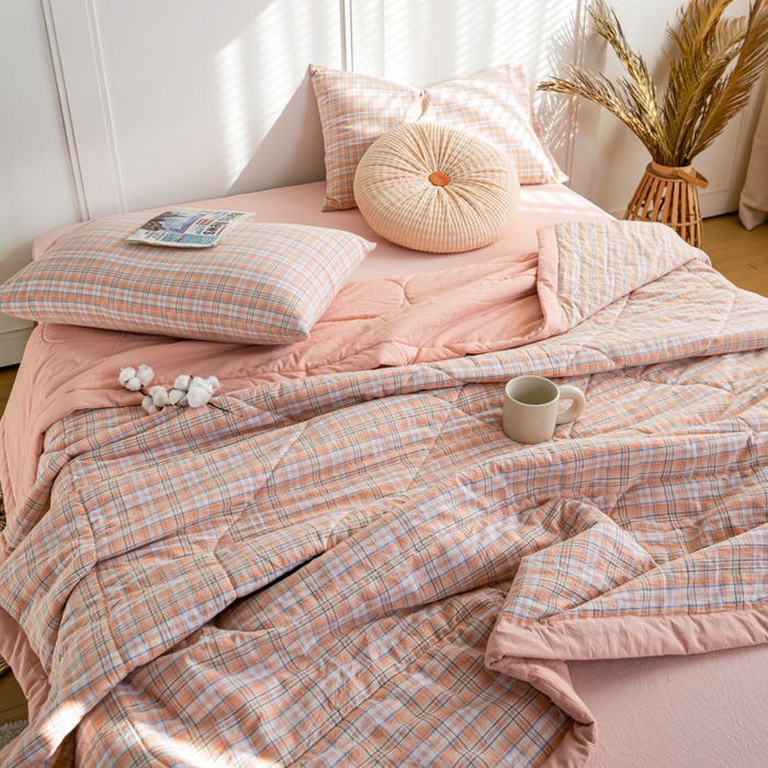 91家纺网 家纺一手货源 找家纺 鸣升 新款全棉色织水洗棉棉花夏被（图片2无模特） 凯利桔