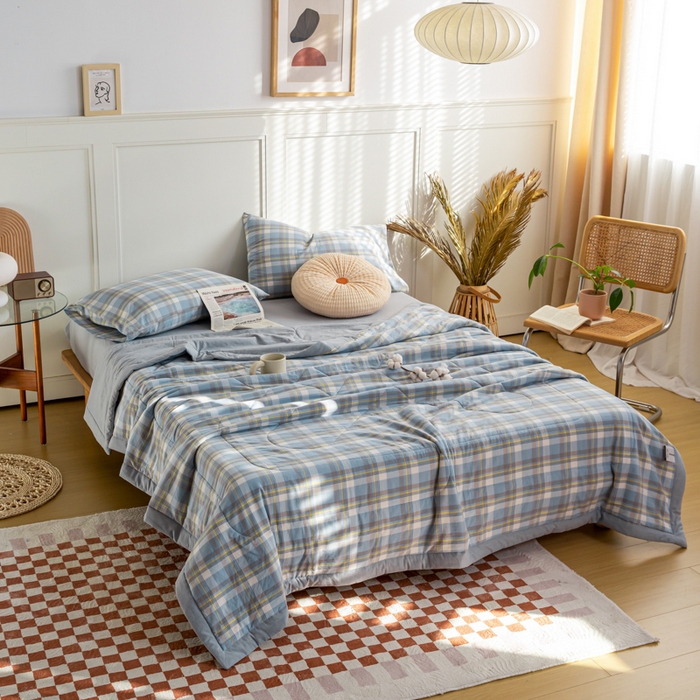 91家纺网 家纺一手货源 找家纺 鸣升 新款全棉色织水洗棉棉花夏被（图片2无模特） 莫妮卡