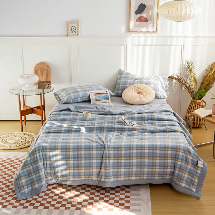 91家纺网 家纺一手货源 找家纺 鸣升 新款全棉色织水洗棉棉花夏被（图片2无模特） 莫妮卡