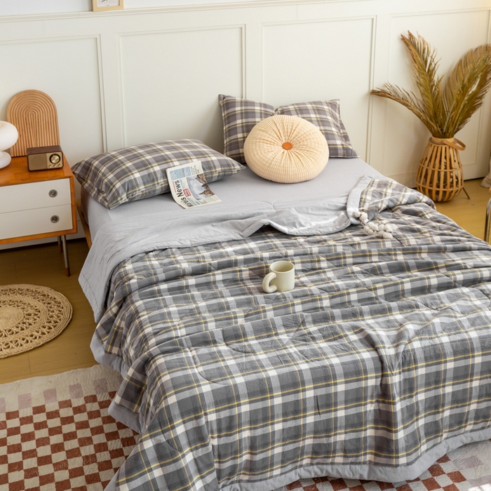 91家纺网 家纺一手货源 找家纺 鸣升 新款全棉色织水洗棉棉花夏被（图片2无模特） 莫妮卡灰