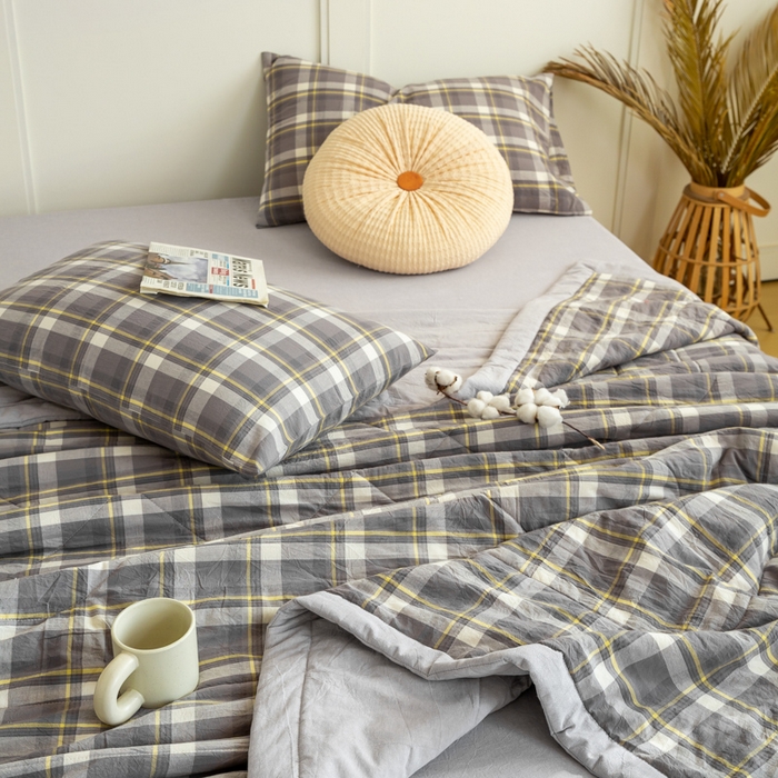 91家纺网 家纺一手货源 找家纺 鸣升 新款全棉色织水洗棉棉花夏被（图片2无模特） 莫妮卡灰