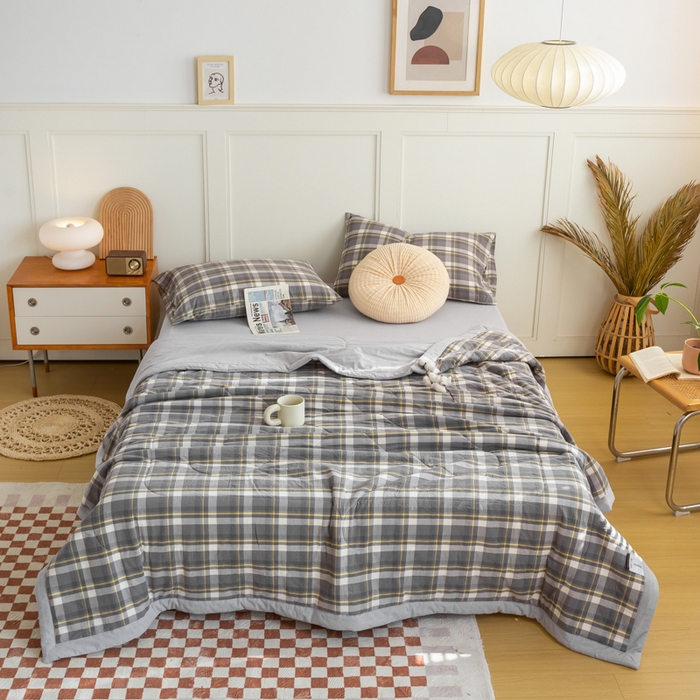 91家纺网 家纺一手货源 找家纺 鸣升 新款全棉色织水洗棉棉花夏被（图片2无模特） 莫妮卡灰