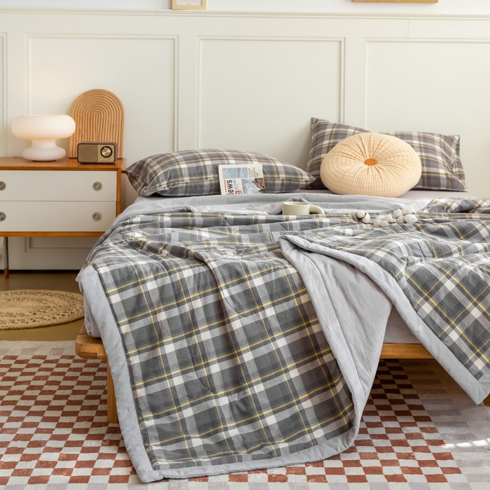 91家纺网 家纺一手货源 找家纺 鸣升 新款全棉色织水洗棉棉花夏被（图片2无模特） 莫妮卡灰