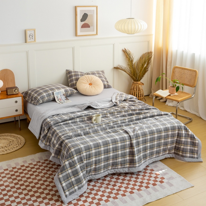 91家纺网 家纺一手货源 找家纺 鸣升 新款全棉色织水洗棉棉花夏被（图片2无模特） 莫妮卡灰