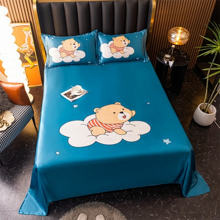 91家纺网 家纺一手货源 找家纺 总夏季大版冰丝床单凉感柔顺单件可水洗卡通凉席宿舍双人床