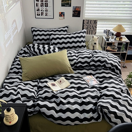 91家纺网 家纺一手货源 找家纺 三朵 2023年新款春夏纯棉13070黑白系列 沙沙