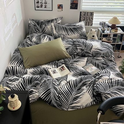 91家纺网 家纺一手货源 找家纺 三朵 2023年新款春夏纯棉13070黑白系列 青叶