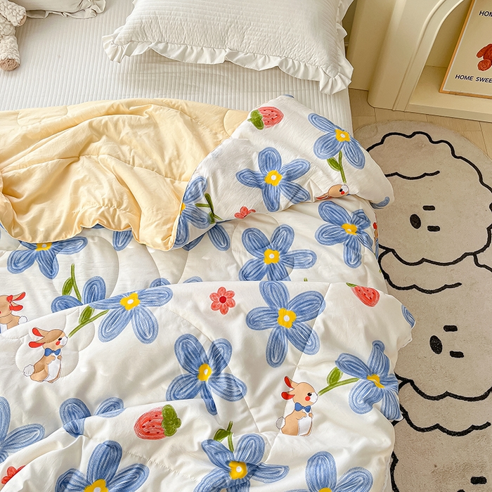 91家纺网 家纺一手货源 找家纺 寐居 2023新款A类亲肤水洗棉夏凉被 花兔