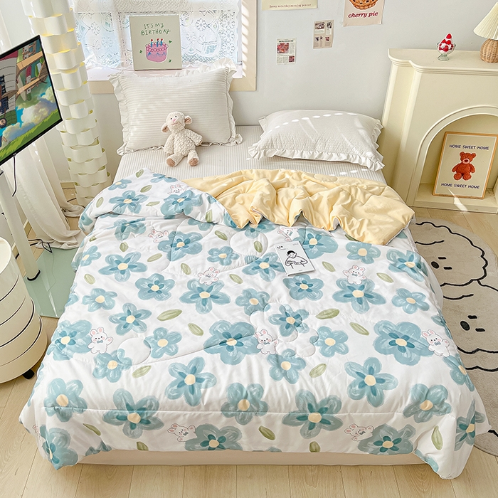 91家纺网 家纺一手货源 找家纺 寐居 2023新款A类亲肤水洗棉夏凉被 蓝色心情