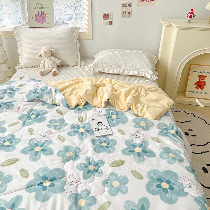 91家纺网 家纺一手货源 找家纺 寐居 2023新款A类亲肤水洗棉夏凉被 蓝色心情