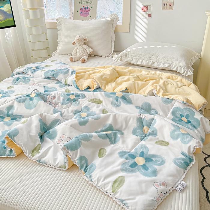 91家纺网 家纺一手货源 找家纺 寐居 2023新款A类亲肤水洗棉夏凉被 蓝色心情