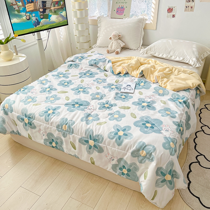 91家纺网 家纺一手货源 找家纺 寐居 2023新款A类亲肤水洗棉夏凉被 蓝色心情