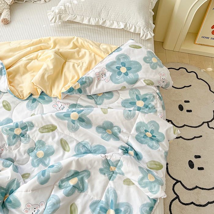 91家纺网 家纺一手货源 找家纺 寐居 2023新款A类亲肤水洗棉夏凉被 蓝色心情