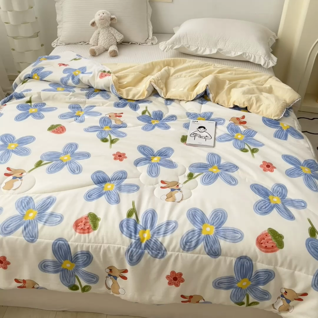 91家纺网 家纺一手货源 找家纺 寐居 2023新款A类亲肤水洗棉夏凉被 花兔