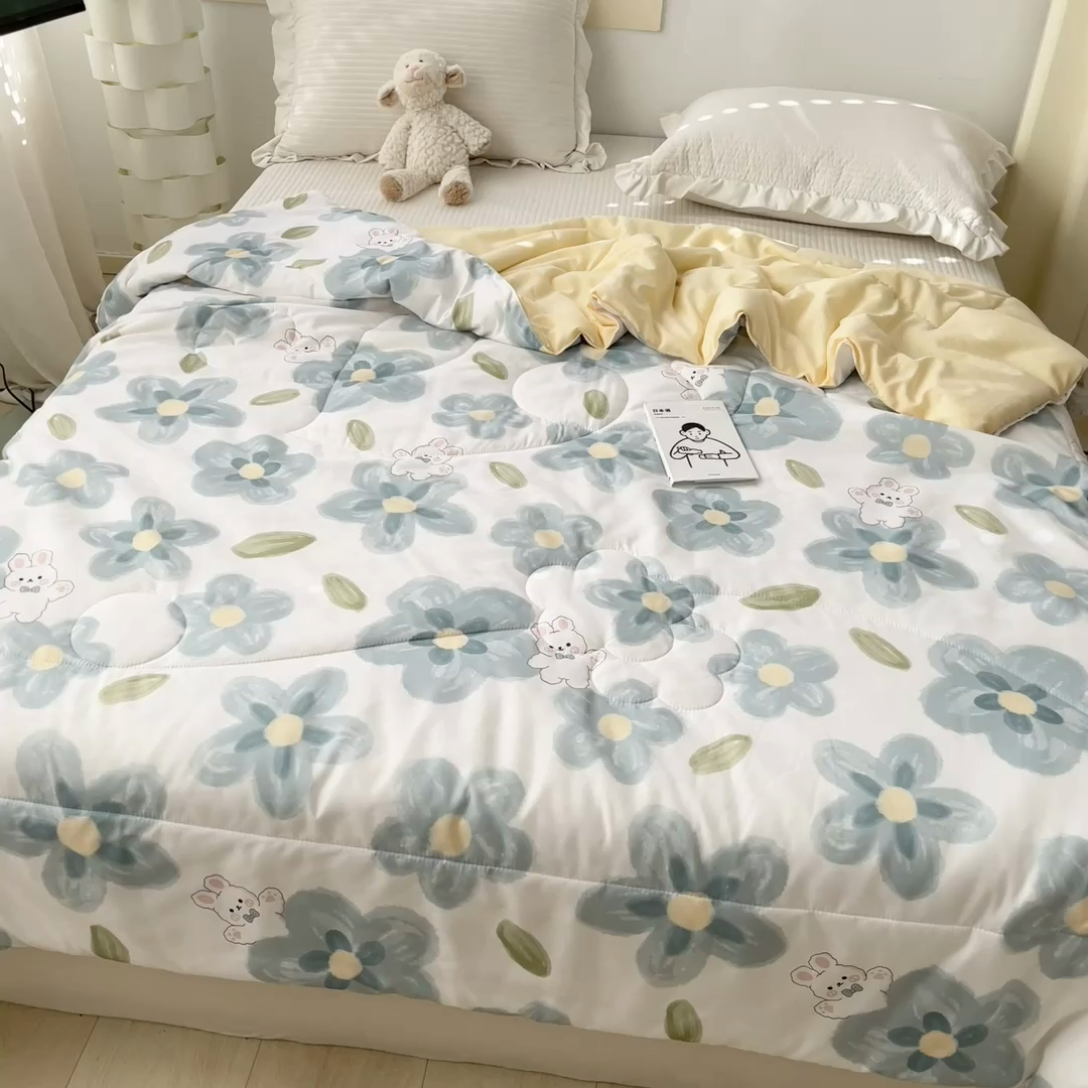 91家纺网 家纺一手货源 找家纺 寐居 2023新款A类亲肤水洗棉夏凉被 蓝色心情