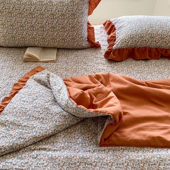 91家纺网 家纺一手货源 找家纺 星期八2023款水洗棉麻床盖+枕套+夏被 蕙兰