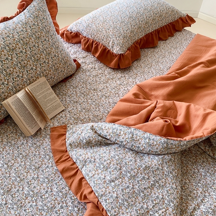 91家纺网 家纺一手货源 找家纺 星期八2023款水洗棉麻床盖+枕套+夏被 蕙兰